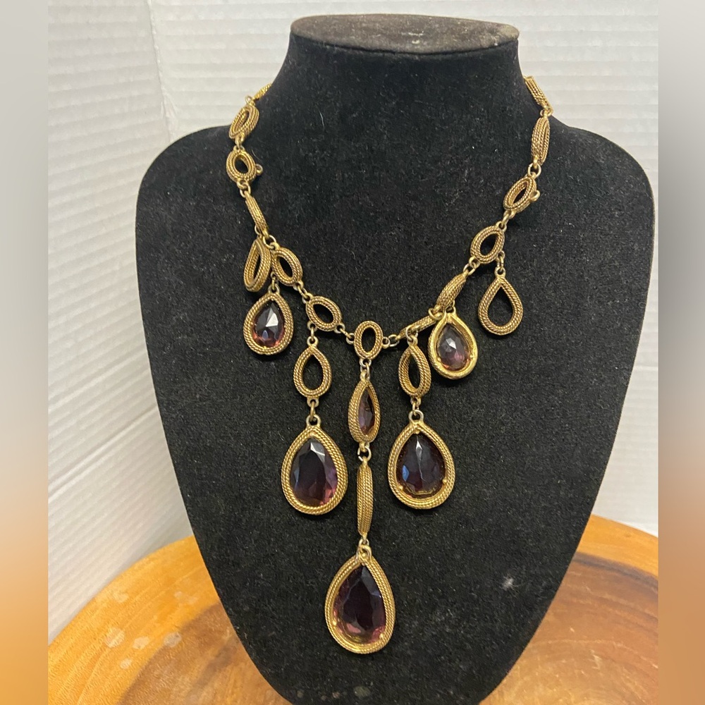 Goldette Chandelier Tear Drop Pendant Necklace Vintage